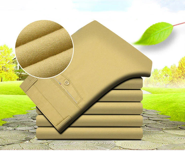 Professional Business Men's 100% Cotton Trousers Autumn Thick Summer Light Smart Office Style Quick-Drying Work Pants GOZBKF