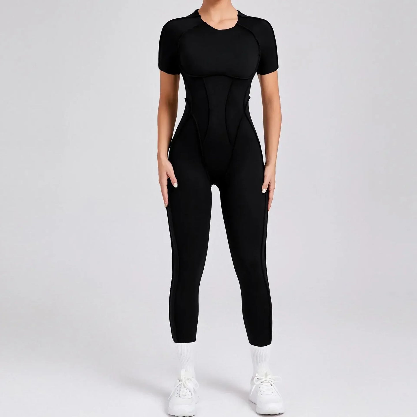 Women's High Elasticity Sports Bodysuit Kit Yoga Fitness Jumpsuit Open Back Hip-Lift Outdoors Gym Workout Sexy Fitness Outfit