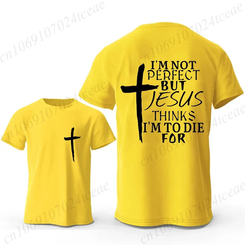 I'm Not Perfect But Jesus Printed Men T Shirt Christian Faith Print Shirt Casual Short Sleeve Tee Streetwear Oversize T-shirt