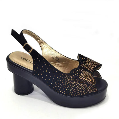 Silver Fashion Square Heels with Platform African Women Shoes and Bag Set Full Crystal Pumps for Wedding Party