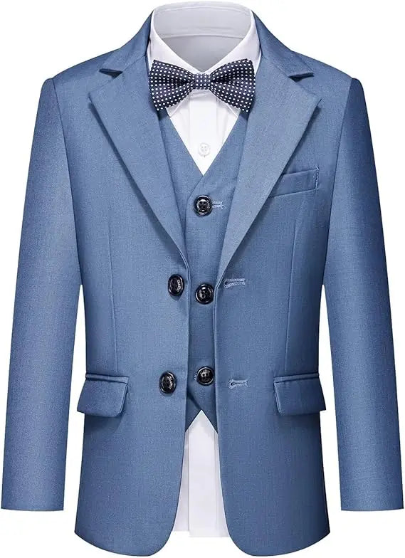 Gentleman Kids White Baptism Photograph Suit Children Slim Jacket Vest Pants Bowtie 4P Piano Dress Boys Prom Performance Costume