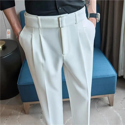 Quality Male Boutique Men Formal Wear Wedding Dress Trousers Men Belt Design British Style Business Casual Slim Suits Pants 3XL
