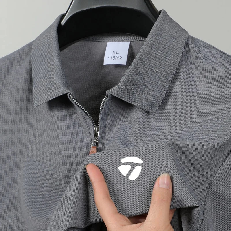 Summer New Men's Fashion Half Pulled Chain Collar Collar Golf T-shirt, Golf Slimming Short Sleeve Top, Casual Men's Top M-5XL