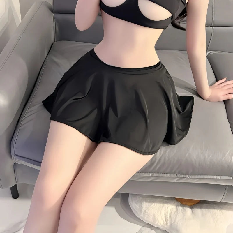 Sexy See Through Girls A-Line High Waist Pleated Skirt Mini Short Black Long White Wrap Hips Pencil Skirts for Woman