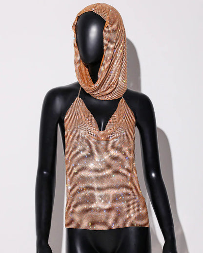 Y2K Streetwear Rhinestone Women Tank Top Punk Goth Hip Hop Bandana Head Wraps Vest Rave Festival Women Tops Tee For Nightclub