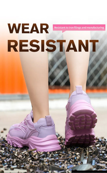 Steel Toe Safety Shoes For Women, Anti-Puncture Anti-Smash Non Slip Industrial Work Boots Lightweight Protective Platform Shoes