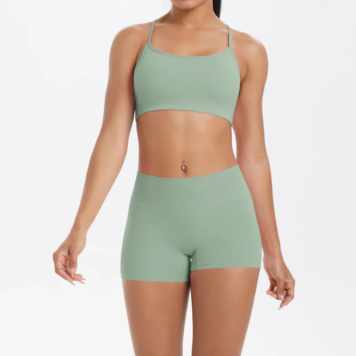 2PCS Yoga Clothes  Halter Yoga Top Set Fitness Gym Suit Crossover Back Sports Underwear Workout Gym Shorts Fitness High Waist
