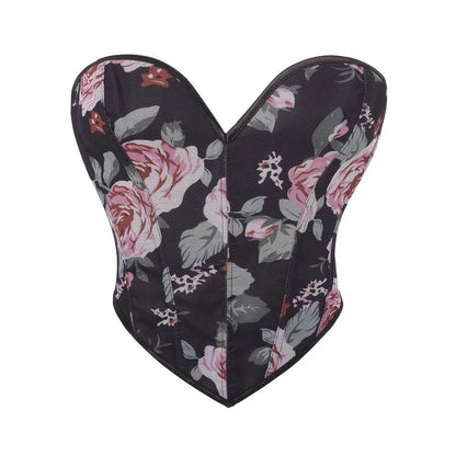 Women Fashion Corset Crop Top Lace Up Brocade Overbust Bustiers Body Shaper Lingerie Sexy Woman Push Up Corselet
