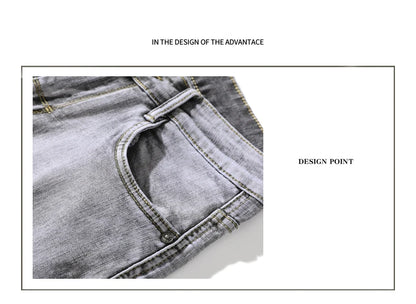 2022 Autumn Spring Fitted Straight Stretch Denim  Classic Style Badge Youth Men's Business Casual Jeans Trousers
