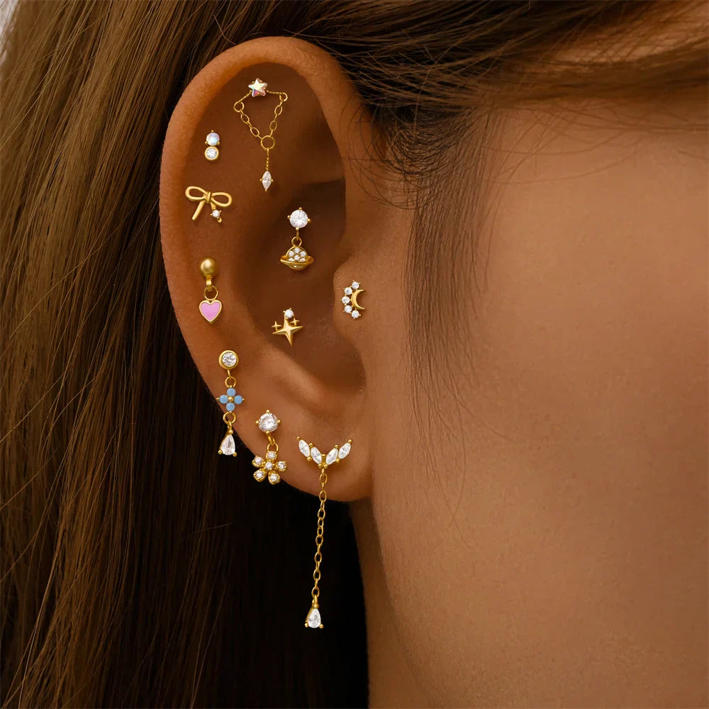 Heart Round Ball Flat Helix Piercing Earring 925 Sterling Silver Ear Studs Geometric Zircon Exquisite Trinket Studs Aretes