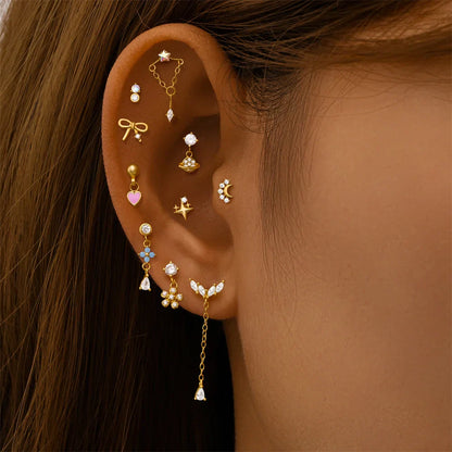 Heart Round Ball Flat Helix Piercing Earring 925 Sterling Silver Ear Studs Geometric Zircon Exquisite Trinket Studs Aretes
