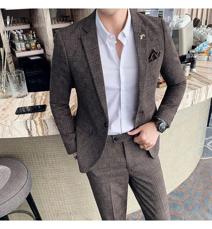 Hemp Suit (Blazer + Pants) Men's Fashion Hosts British Style Work Business Wedding Casual Art Style Elegant Gentleman Suit M-5XL