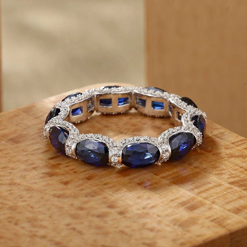 Sapphire Sparkling Ring Oval Cut Design 925 Sterling Silver for Women Men Wedding Elegant Party Jewelry Gifts Hot Sale