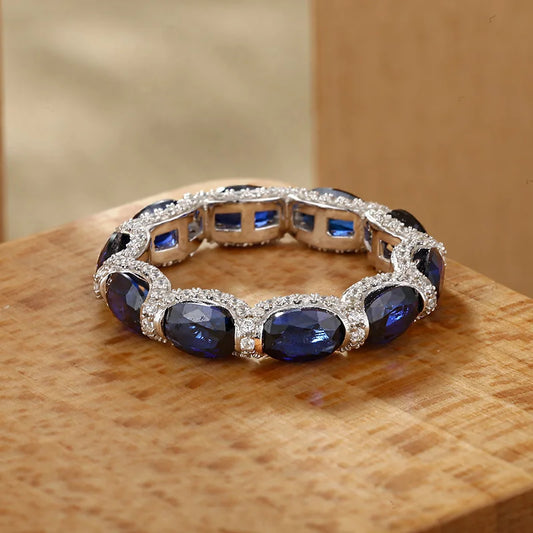 Sapphire Sparkling Ring Oval Cut Design 925 Sterling Silver for Women Men Wedding Elegant Party Jewelry Gifts Hot Sale