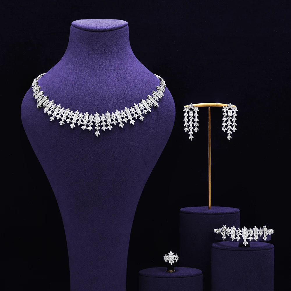 Bridal Zirconia Full Jewelry Set for Ladies Party Luxury Dubai Nigeria CZ Crystal Wedding Necklace Set
