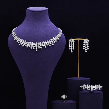 Bridal Zirconia Full Jewelry Set for Ladies Party Luxury Dubai Nigeria CZ Crystal Wedding Necklace Set