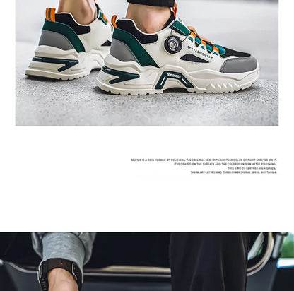Men's Korean rotating buckle fashion casual sports shoes four season soft soled non slip outdoor running shoes student sneakers