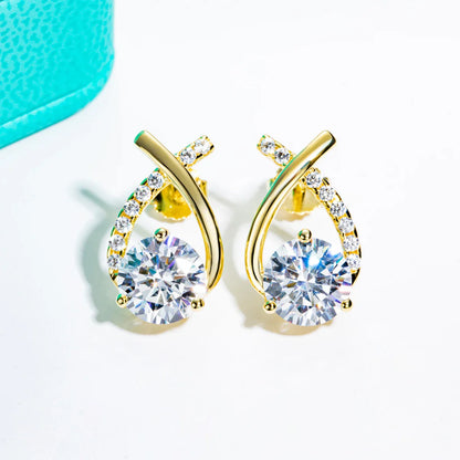 4cttw D Color Moissanite Diamond 18K Gold Plated 925 Sterling Silver Stud Earrings For Woman Gifts Wholesale