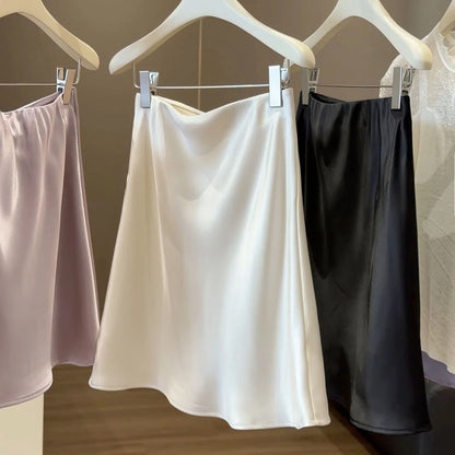 High-waisted Satin Skirts Women Summer 2026 French  Slim Simple A-line Skirt Female Elegant Korean Style Mini Skirt for Women