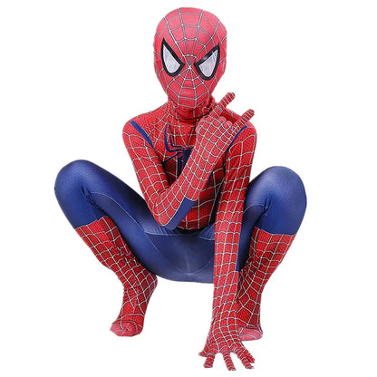 Kids Superhero Onesie Movie Character Role Play Mask Costume Halloween Spider Pattern Costume Kids Holiday Gift