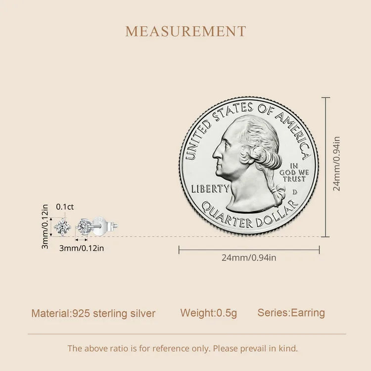 U Moissanite Earrings Shinning 4 Prongs Ear Stud 925 Sterling Silver D Color for Women Wedding Anniversary Fine Jewelry