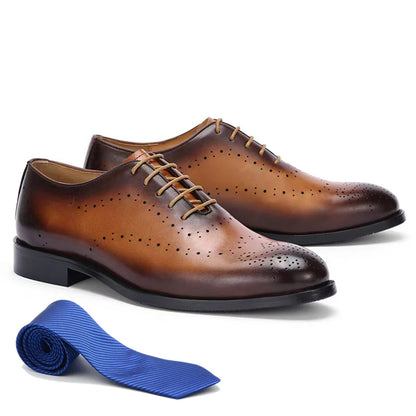 Luxury Genuine Leather Men's Dress Shoes Red/Black Wingtip Oxford Formal Lace-up Brogue Business Man Shoes for Social Wedding