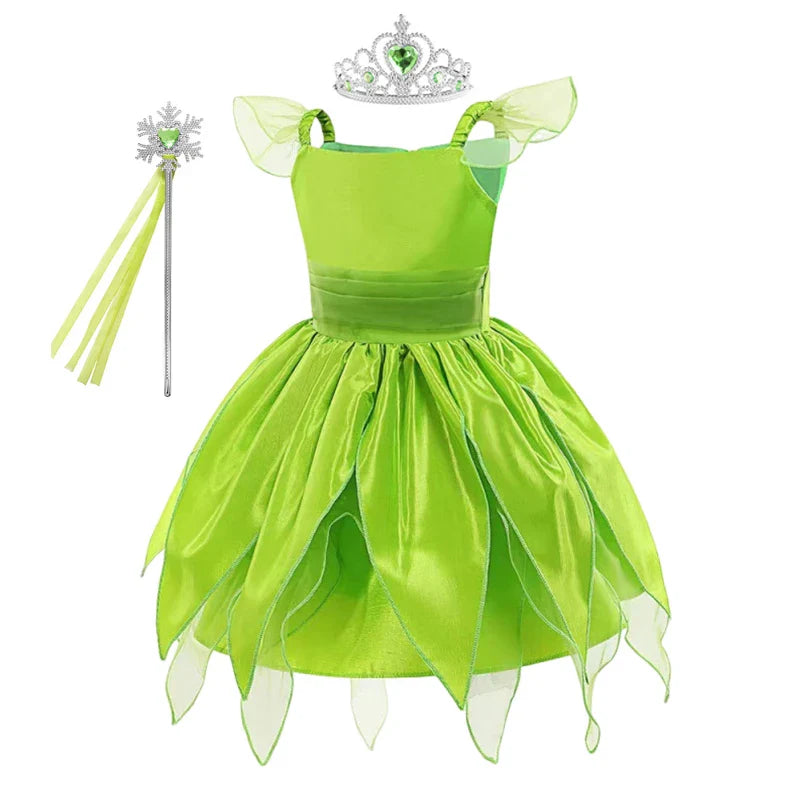 Girls Cosplay Green Fairy Tinker bell Dress Kids Princess Flower Fairy Wings Costume Party Tinkerbell Tinker Bell Dresses