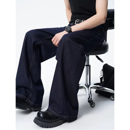Calça Jeans Masculina Azul Escuro Solta Comprida Reta Clássica De Comprimento Do Chão Atacado Venda Quente Minimalista Casual Streetwear