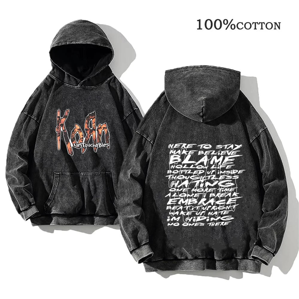 World Tour Hoodies Vintage Washed Men's Sweatshirts Cotton Hip Hop Streetwear Hooded Pullover Loose Y2K Tops