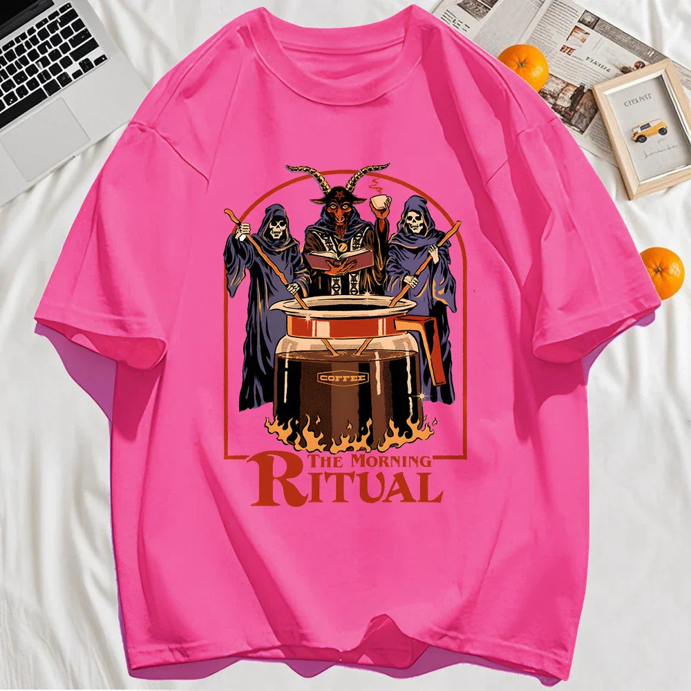 The Morning Ritual Prints Men T-Shirt Summer Breathable Cotton Loose T Shirts All-Match O-Neck Soft Unisex Top