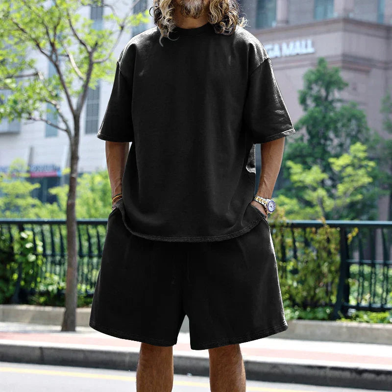 2024 Summer New Men's Set Japanese Style Plus Size Casual Loose Sports Suit Short Sleeve T-shirt Shorts Two-piece Men's Clothing