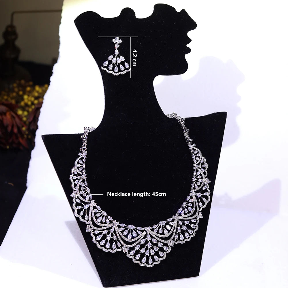 NEW Trendy 2PCS Necklace For Women Luxury Wedding Cubic Zircon CZ African Dubai Bridal Jewelry Set