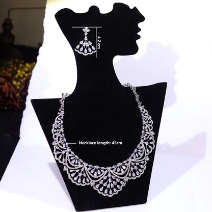 NEW Trendy 2PCS Necklace For Women Luxury Wedding Cubic Zircon CZ African Dubai Bridal Jewelry Set