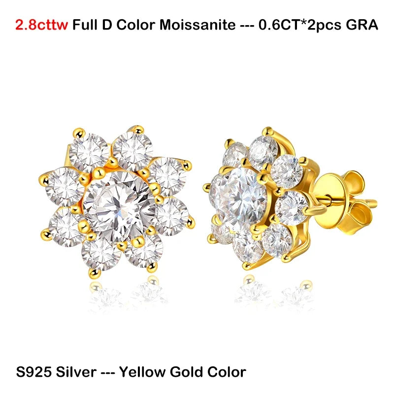 Luxury Sunflower 2.8-5.8cttw Full D Color Moissanite Drop Earrings for Women S925 GRA Certified Diamond Tassel Earring Gift