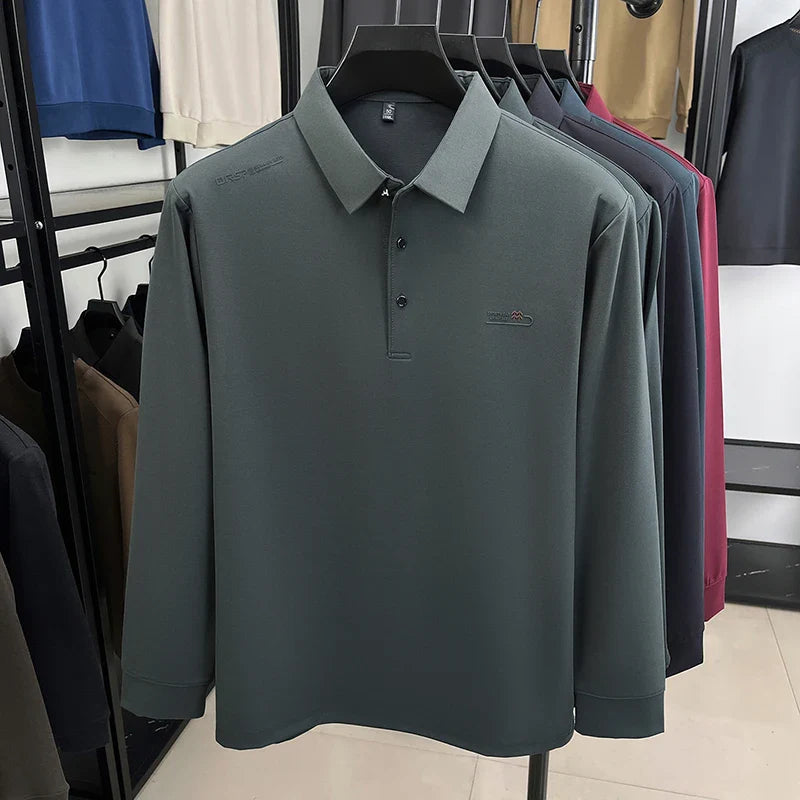 Original Design Men's Polo Shirt Lapel Long Sleeve T-Shirt Autumn New Letter Print Wrinkle-Free Fashion Business Casual Menswear