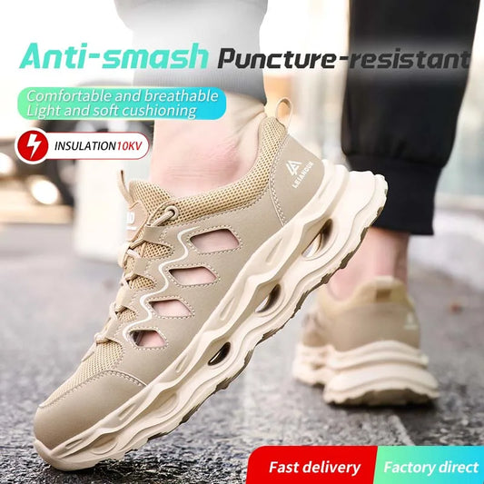 Men's Summer Breathable Safety Shoes Anti-smash Puncture-Proof Work Sneakers Fashion Footwear Comfortable Work Boots