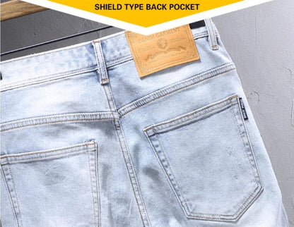 Spring and Autumn New Fashion Trend Solid Color Straight Stretch Denim Pants Men Slim Breathable High Quality Small Foot Pants