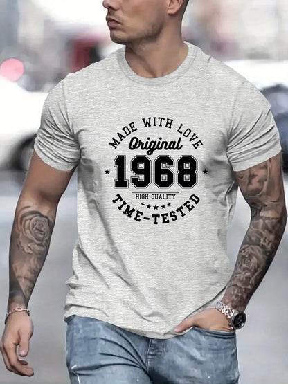 Men's summer 100% cotton MADE MITH LOVE 1968 printed fashionable casual sports loose round neck short sleeved T-shirt top