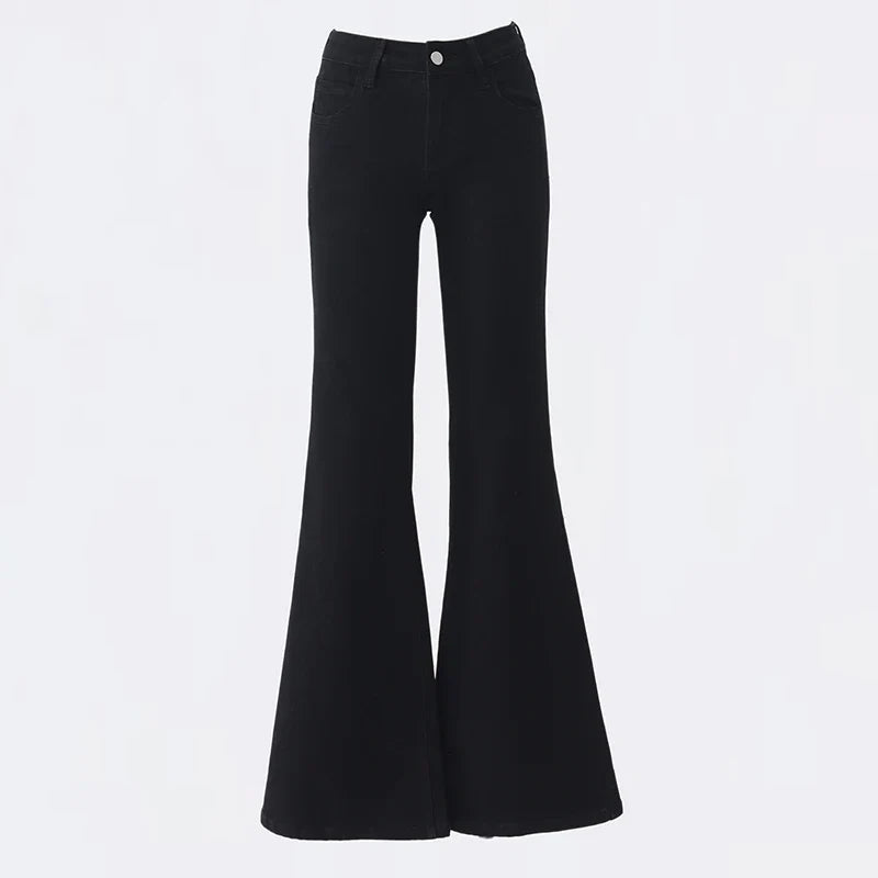 2025 New Low Waist Boot Cut Jeans For Women Fashion Stretch Denim Flared Pants Black Casual Female Bell Bottom Trousers