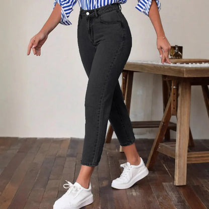 High Waist Solid Color Women's Straight Leg Pants