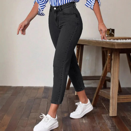 High Waist Solid Color Women's Straight Leg Pants
