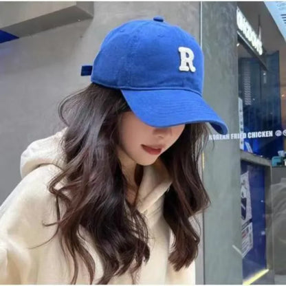 Large Head Circumference Baseball Cap Men's and Women's Dome Hat Soft Top Cap 60/65cm Sun Protection  Letter R Hat Adult Caps