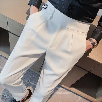 Men British Style Suits Pants New Male Solid High Waist Trousers High Quality Men Formal Slim Fit Business Casual Suit Pants