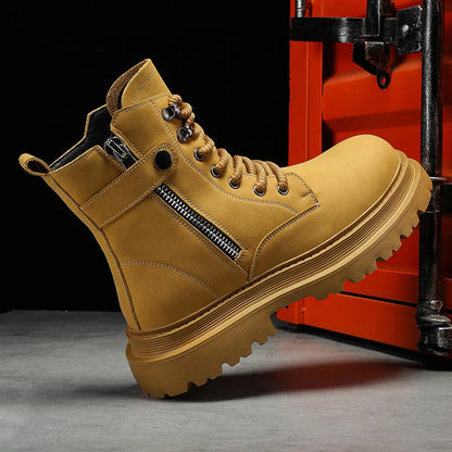 Men's Boots 2024 Autumn Thick Soled Zipper Lace-up Korean Belt Buckle Height Increasing Comfort High Top British Sports Boots