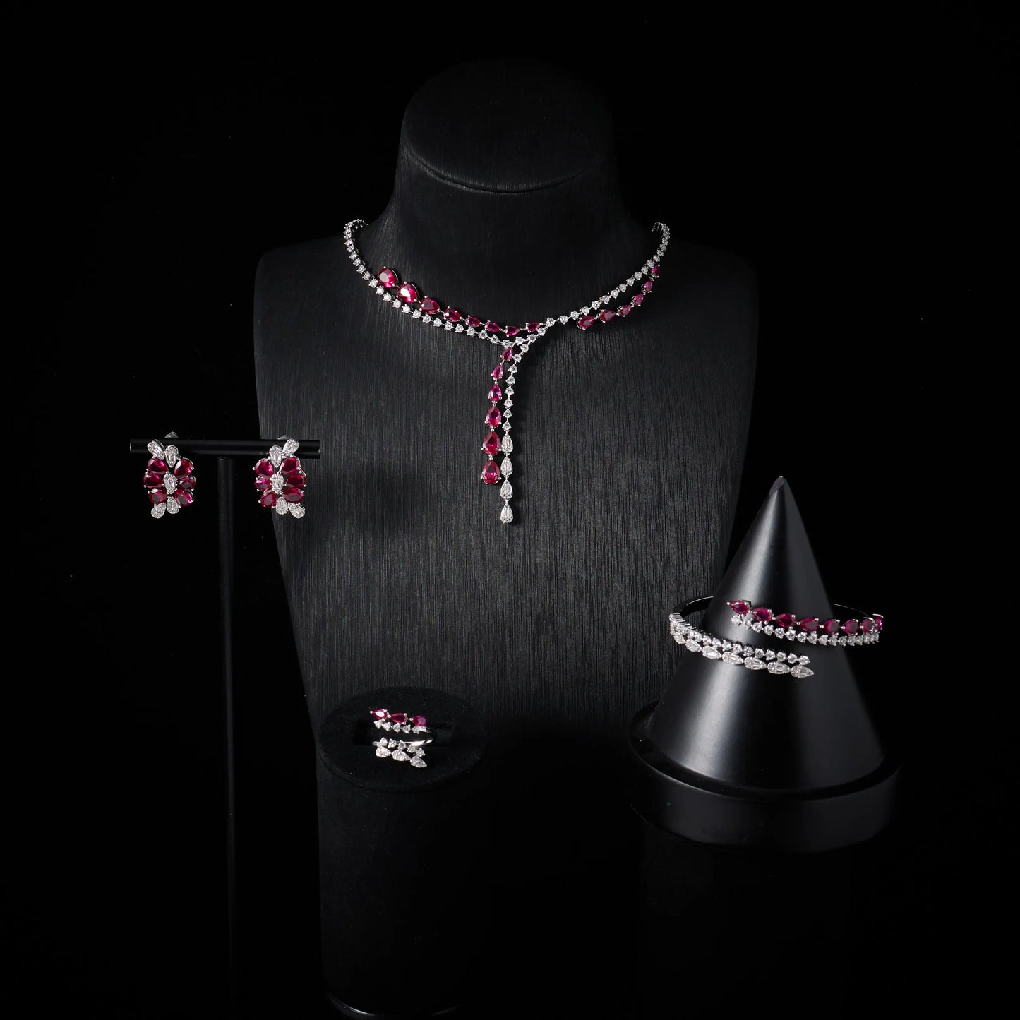 00086 Necklace Sets for Women Heart Water Drop Cubic Zirconia Layer Jewellery Set Dubai Saudi Party Engagement Accessory