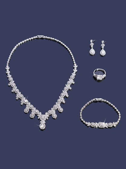 Luxury Cubic Zirconia Necklace Bracelet Earrings And Ring 4pcs Dubai Full Jewelry Set For Women