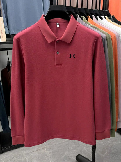 Men's brand polo shirt letter printed long sleeved top spring new 100% cotton casual sports breathable lapel fashionable T-shirt