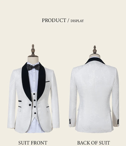 High Quality white party outfit for man luxury Retro carving Slim Fit Tuxedo Prom Suit Fashion Male Groom Wedding