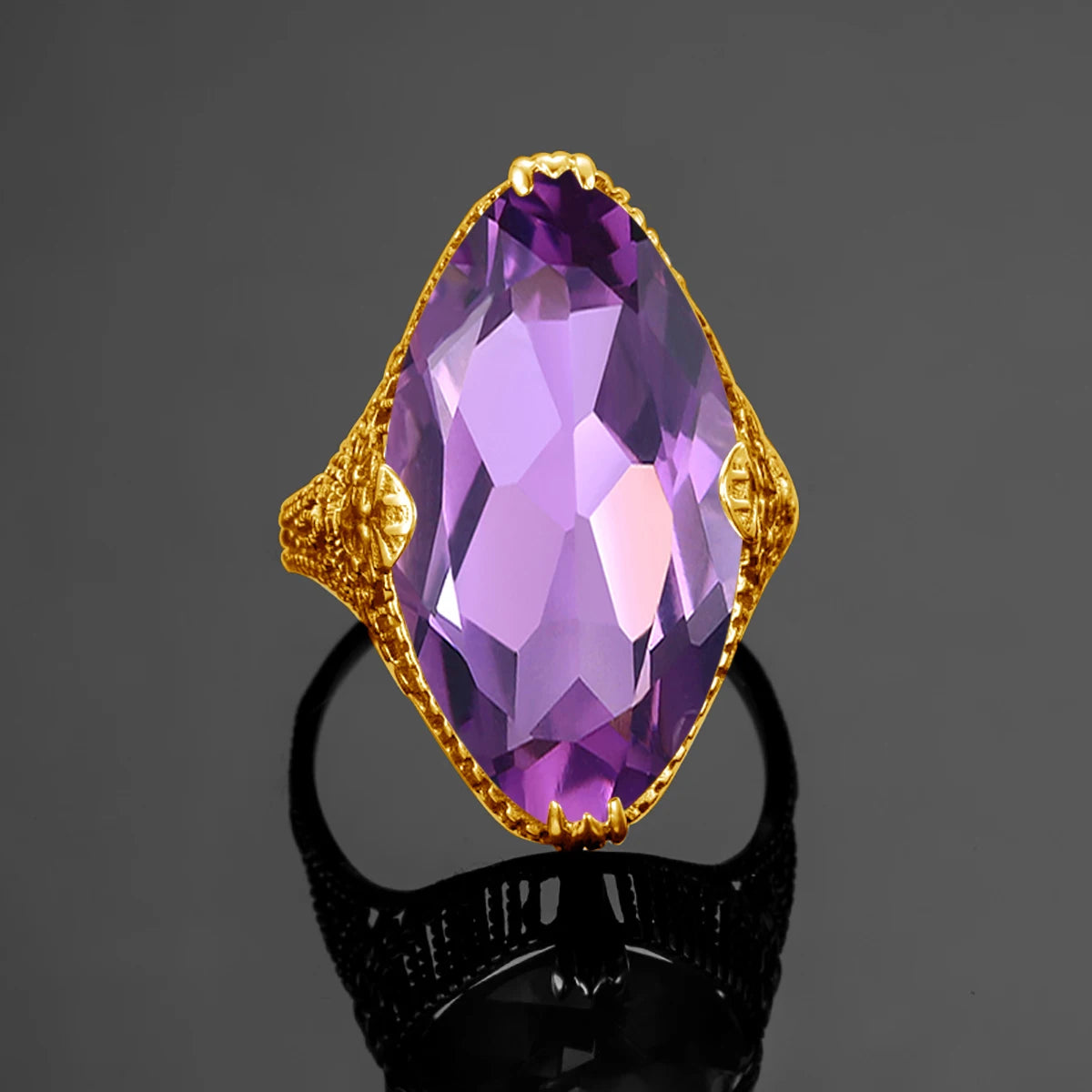 Marquise Stone Amethyst Ring 925 Antique Silver For Women Trend Luxury Party Jewelry Birthstone Gems Unique Handmade Gift