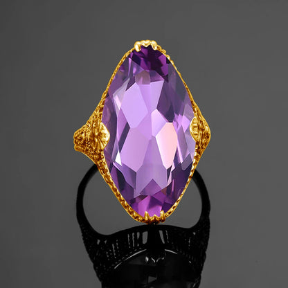 Marquise Stone Amethyst Ring 925 Antique Silver For Women Trend Luxury Party Jewelry Birthstone Gems Unique Handmade Gift
